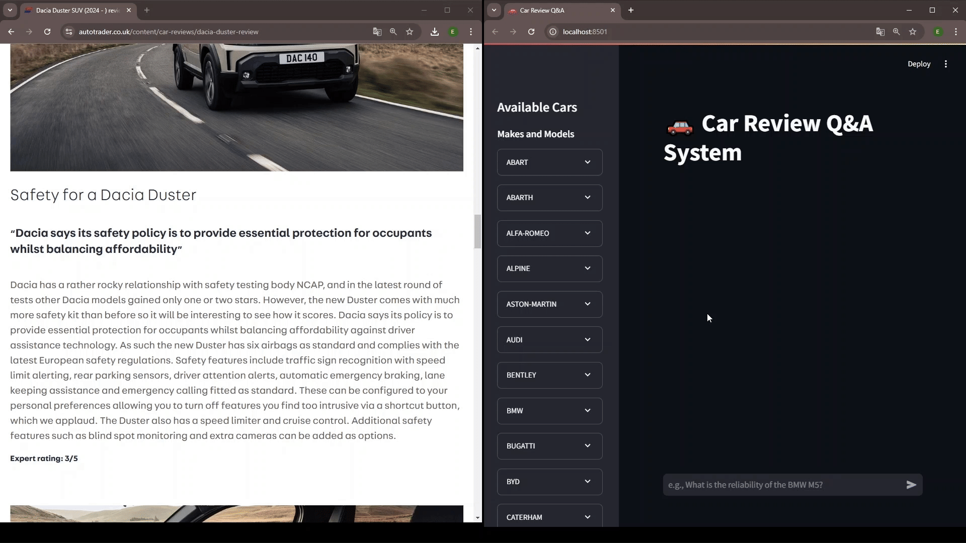 Car Review Q&A System